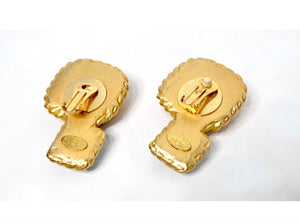 1991 Chanel Statement Red & Blue Cabochon Gold Tone Clip-On Earrings