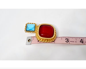 1991 Chanel Statement Red & Blue Cabochon Gold Tone Clip-On Earrings