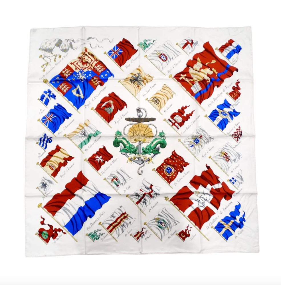 Vintage Hermes "Pavois" Flag Print Silk Scarf