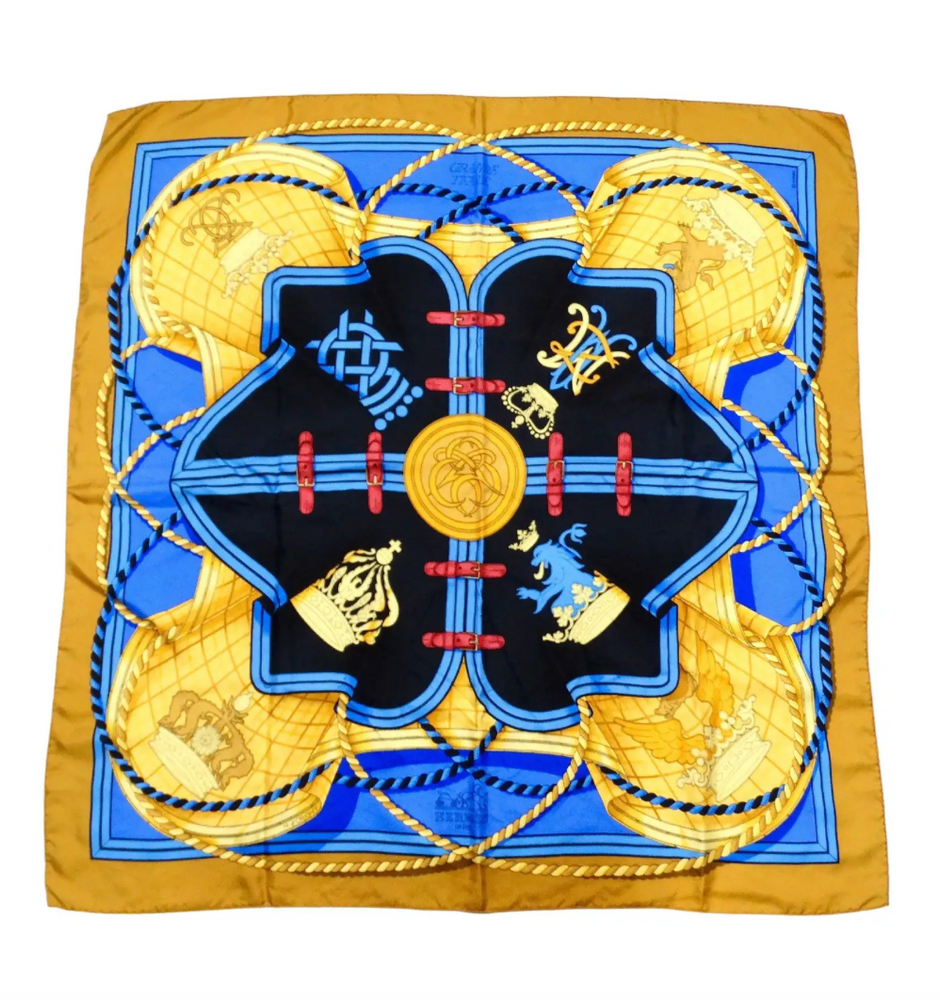 Vintage Hermes "Grand Tenue" Multicolor Print Silk Scarf