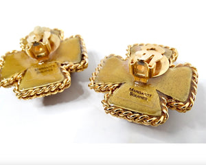 1980s Brown Resin Cross Motif Rhinestone Embellished Earrings