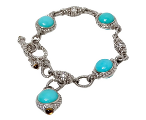 Judith Ripka Turquoise & Citrine Sterling Silver Toggle Bracelet