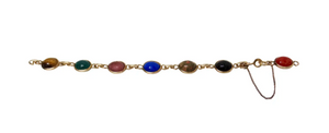 1970s Multicolor Gemstone Scarab Beetle Carved 12k Gold Filled Bracelet