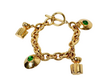 Vintage Oscar De La Renta Gold Tone Chain & Toggle Charm Bracelet