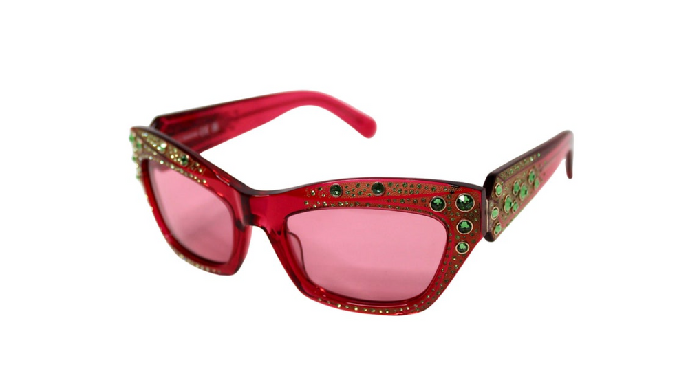 Swarovski Pink Cat Eye Sunglasses With Green Crystal Accents  display picture 2