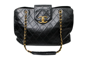 Chanel Black Quilted Leather XL Supermodel Tote Bag circa 1990