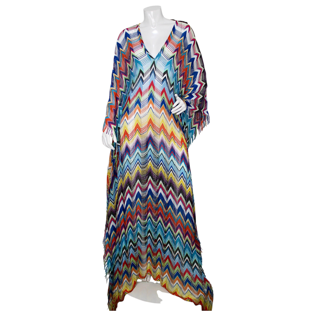 Missoni Multicolor Metallic Fringed Crochet Knit Kaftan – Vintage by Misty