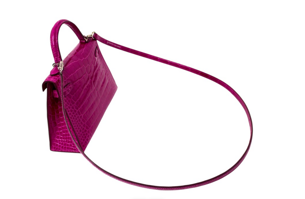 Hermès Shiny Rose Scheherazade Alligator Mini Kelly 20 – Vintage