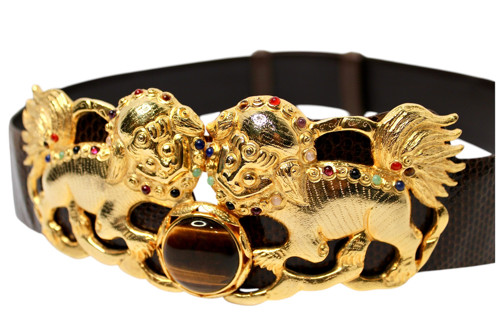 Judith Leiber Foo Dog Stone & Gold-Tone Brown Leather  display picture 2