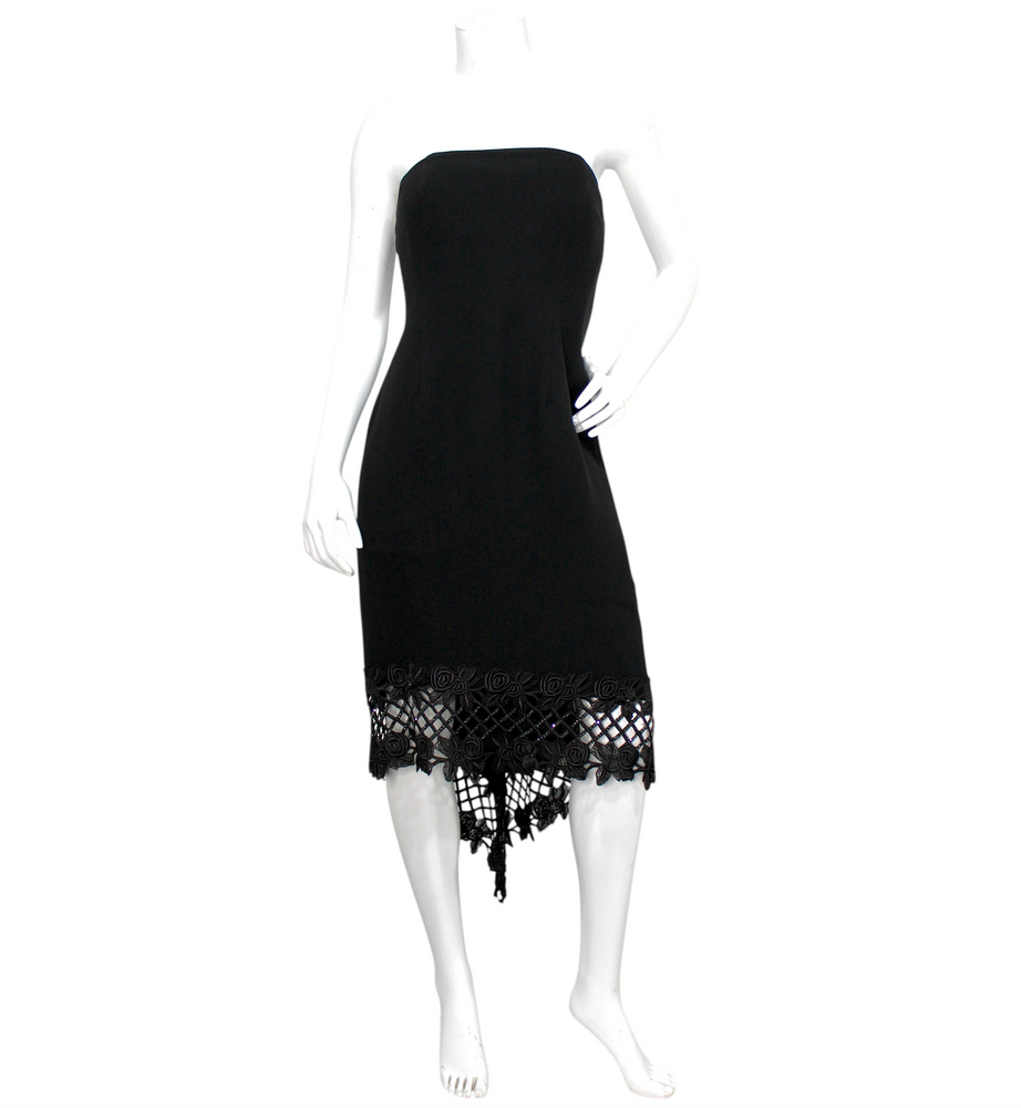 neiman marcus cocktail dresses San Carlin Strapless Vintage Dress With Trellis – Vintage by Misty Liora Knit Mini Dress featuring a scoop neckline COSMINA Black White Striped Color:Hunter green