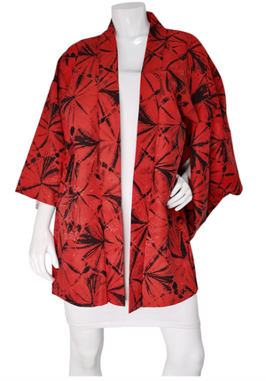 ジャケット・アウター BISHOOL Jacquard KIMONO Drape Jacket red Traditional Japanese Crimson Red & Black Haori Vintage Kimono