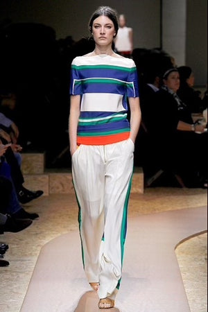 Phoebe Philo for Celine 2011 Runway Off White Silk Striped Dress Pants