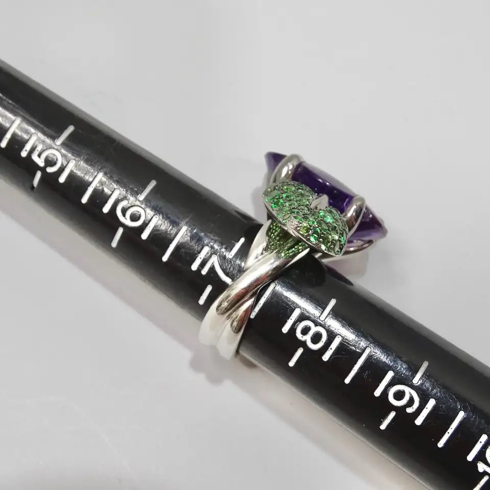 Chanel 18K White Gold Amethyst and Tsavorite Large Flower Ring