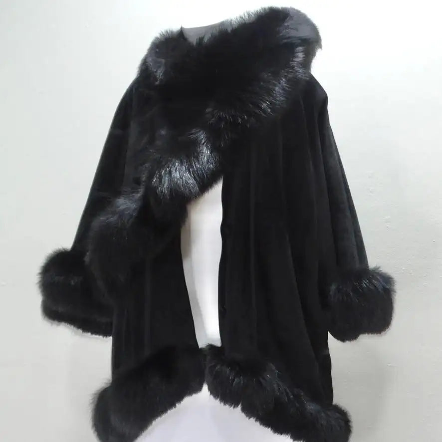 Lady Napoleon Black Fur Poncho Jacket