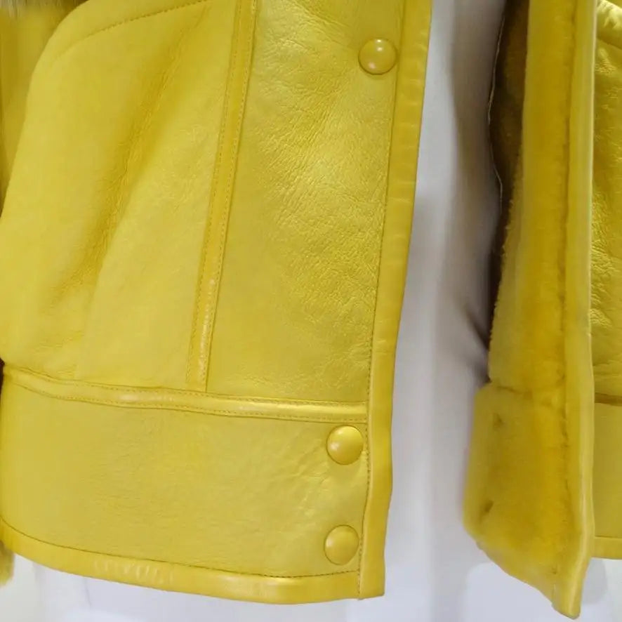 Aallard Megeve Yellow Leather Fur Jacket