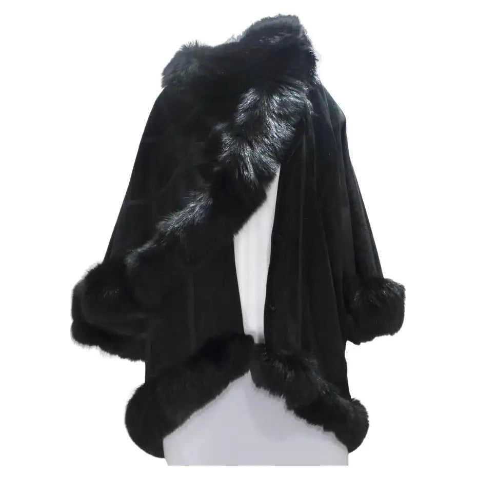 ジャケット・アウター archive poncho fur cape coat bk Amazon.com: Women's Cape Cloak Faux Fur Collar Slit Sleeve