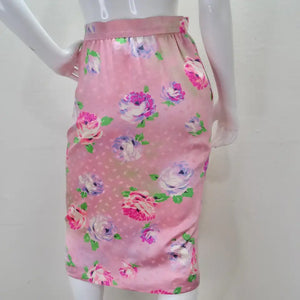 Emanuel Ungaro 1980s Pink Floral Pencil Skirt