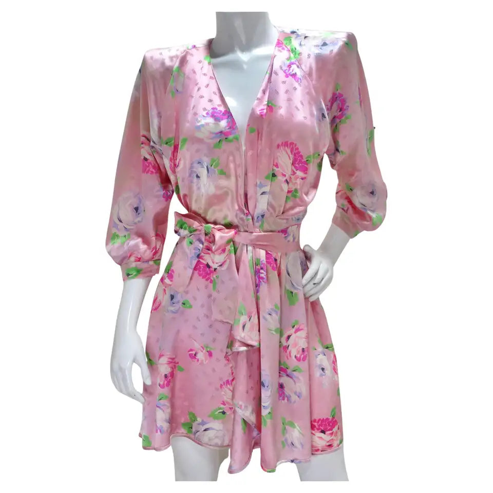 Emanuel Ungaro 1980s Pink Floral Wrap Dress Emanuel Ungaro 1980s Pink Floral Wrap Dress