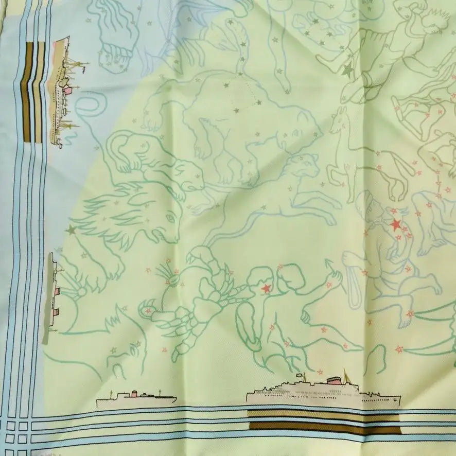 Hermes Constellation Peron Yellow Pocket Square Neck Scarf