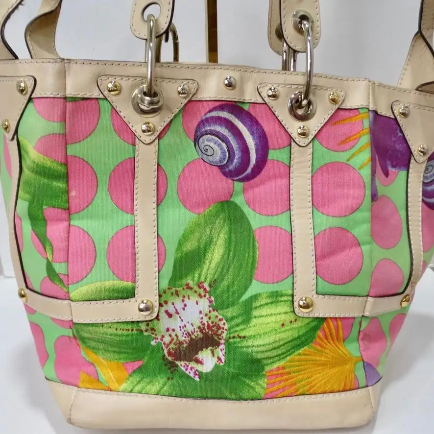 Floral Pink Bicycle Purse - Green Messenger Bag Leather Trim by Clea Ray