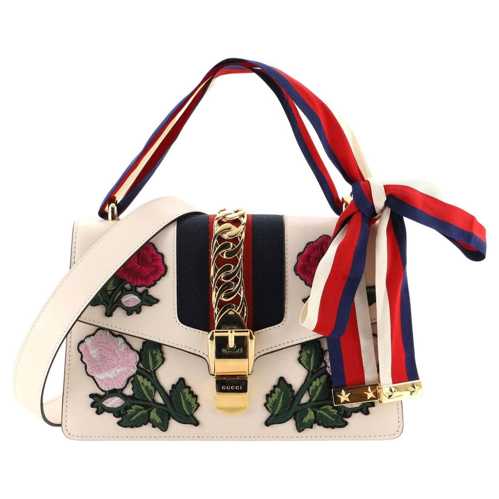 Gucci Sylvie Small Floral-Embroidered Shoulder Bag