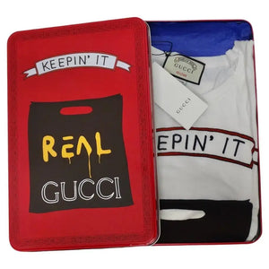 Gucci X Angela Hicks Limited Edition White Cotton 'Keepin It Real' T Shirt + Tin