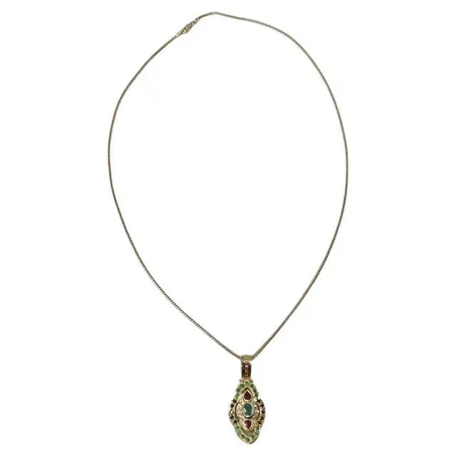 Diamond Ruby Emerald Sapphire 18K Gold Necklace with Pendent