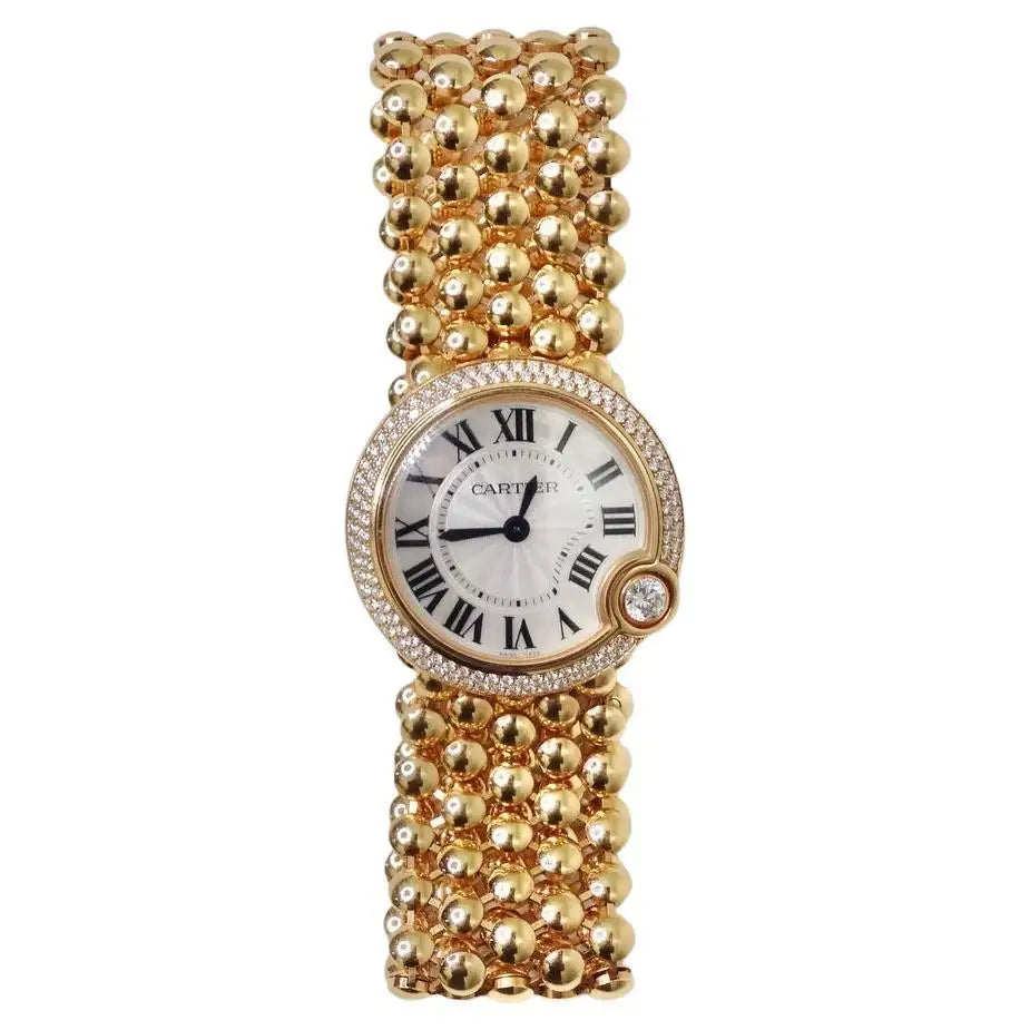 Cartier Ballon Blanc 18 Karat Gold Diamond Bezel Mother of Pearl Dial Watch