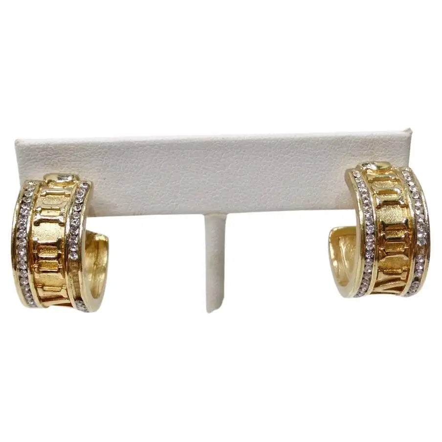Rhinestone Gold Plated Roman Numeral Hoop Earrings