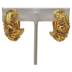 St John Gold Leaf Motif Rhinestone Encrusted Hoops