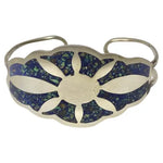 1980s Silver and Turquoise Inlay Sun Motif Cuff Bracelet