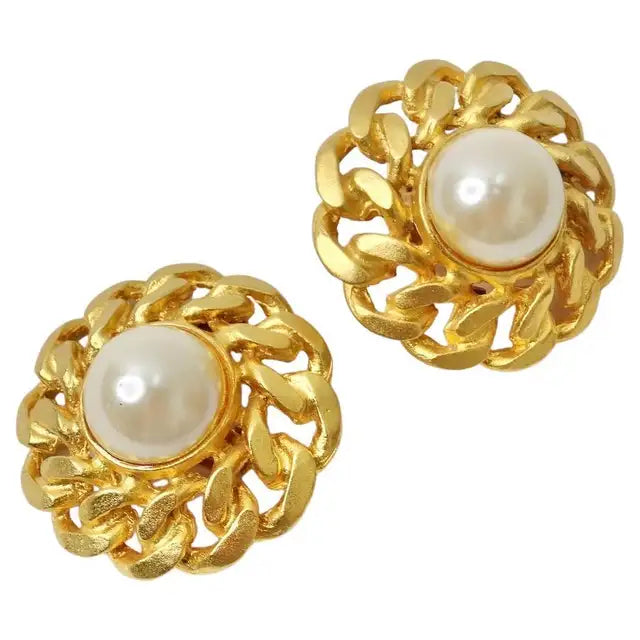 Chanel Vintage - Faux Pearl Gold-Tone Clip-On Earrings - Gold
