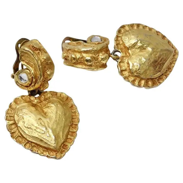 Christian Lacroix 1980s Gold Plated Heart Earrings