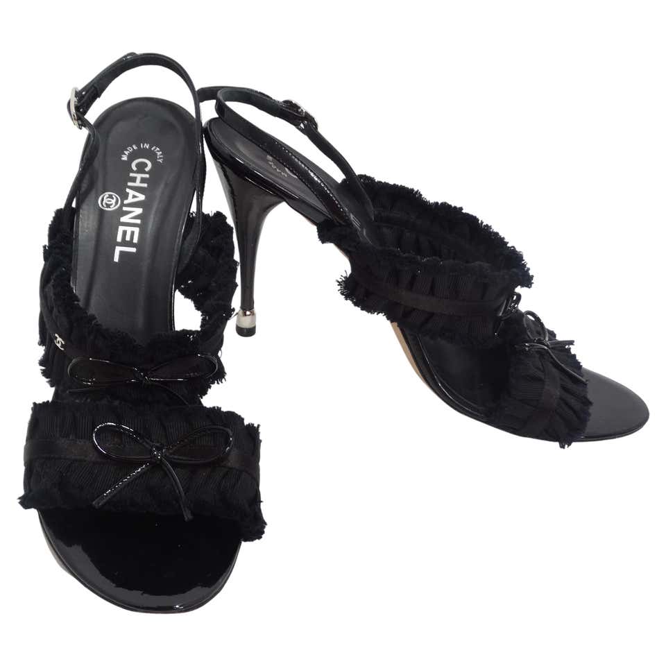 Chanel Black Grosgrain Canvas Bow Slingback Sandals – Vintage by Misty