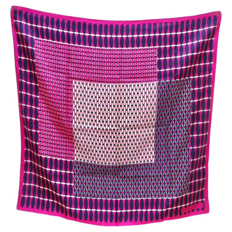 CHRISTIAN DIOR Pink Silk/Cotton DIOR Logo Scarf 69cm x 69cm Fringes,  Authentic
