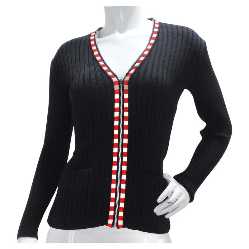 RIBBED KNIT ZIP CARDIGAN - Black