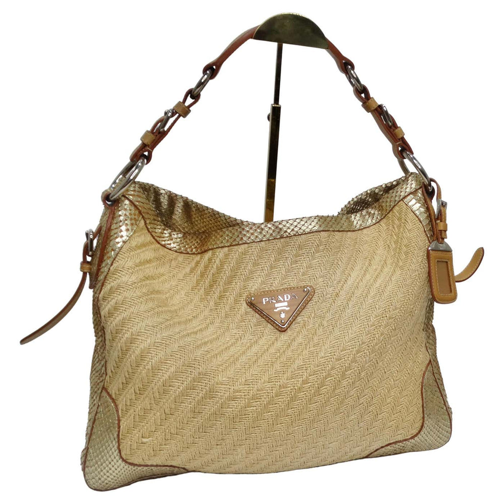 Shop Prada Raffia Shoulder Bag