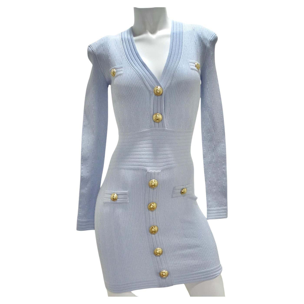 Balmain Baby Blue Rib Knit Mini Dress Vintage by Misty Balmain Baby Blue Rib Knit Mini Dress Vintage by Misty
