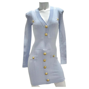 Balmain Baby Blue Rib Knit Mini Dress Vintage by Misty Balmain Baby Blue Rib Knit Mini Dress Vintage by Misty