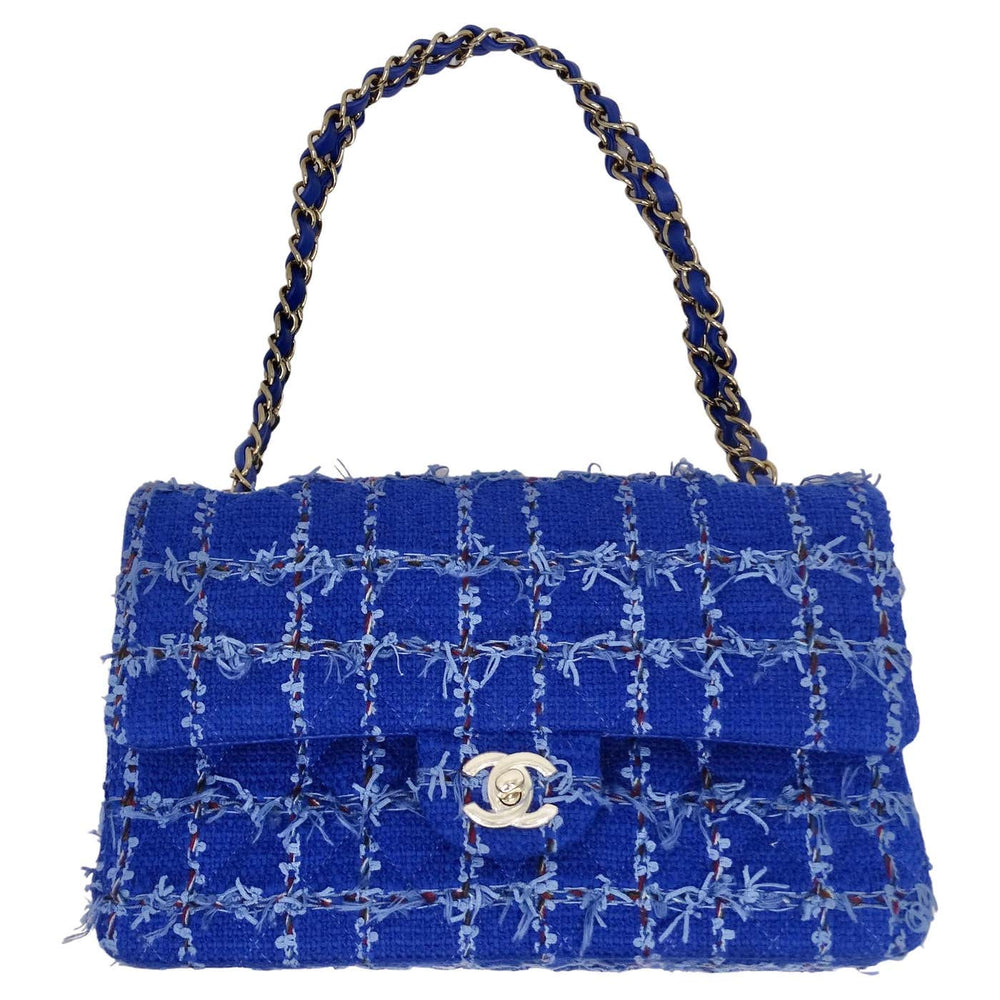 Chanel Blue Tweed Quilted Small Classic Flap Bag