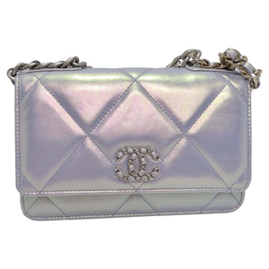 Chanel Light Blue Iridescent Quilted Calfskin Wallet on Chain WOC