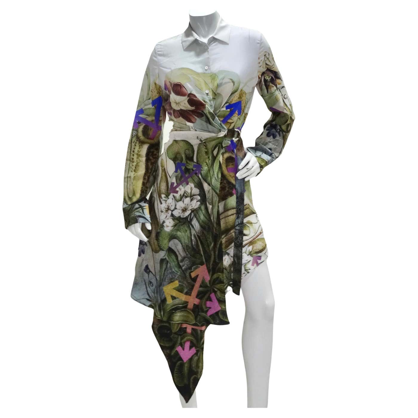 ワンピース Off White Dresses Off White Virgil Abloh Multi Botanical Silk Shirt Dress