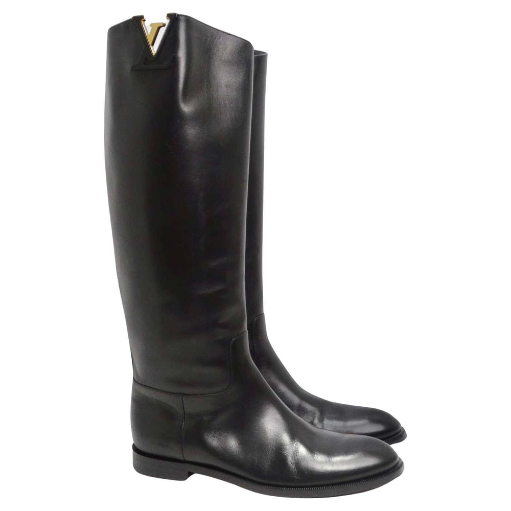 Pre-owned Louis Vuitton Leather Riding Boots In Black