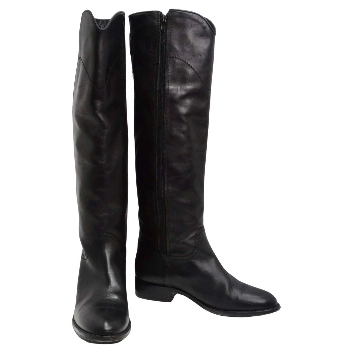 CBT辞典2015 Chanel 2015 Interlocking CC Logo Black Leather Riding Boots