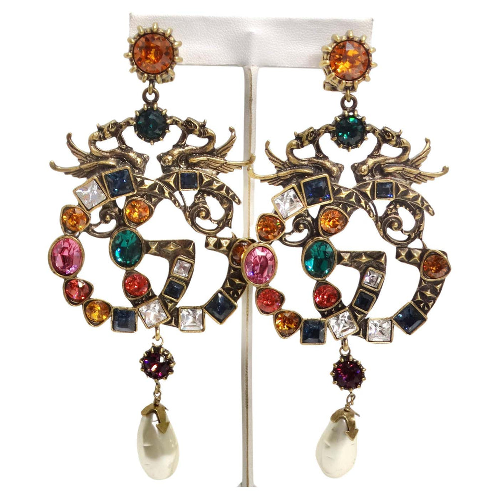 Gucci Multicolor Crystal Faux Pearl Logo Earrings
