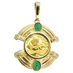Coin Pendent 24K Gold with Emeralds and Diamond
