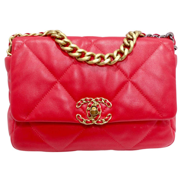 Chanel Lambskin Quilted Medium Chanel 19 Flap Red