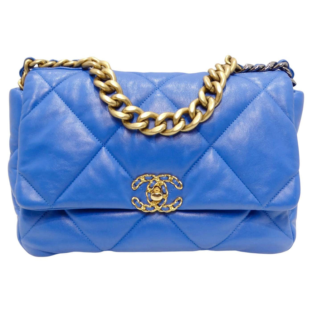 Chanel Lambskin Quilted Medium Chanel 19 Flap Light Blue