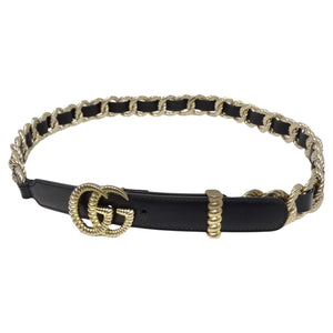 Gucci Calfskin Torchon Double G Chain Black Leather Belt