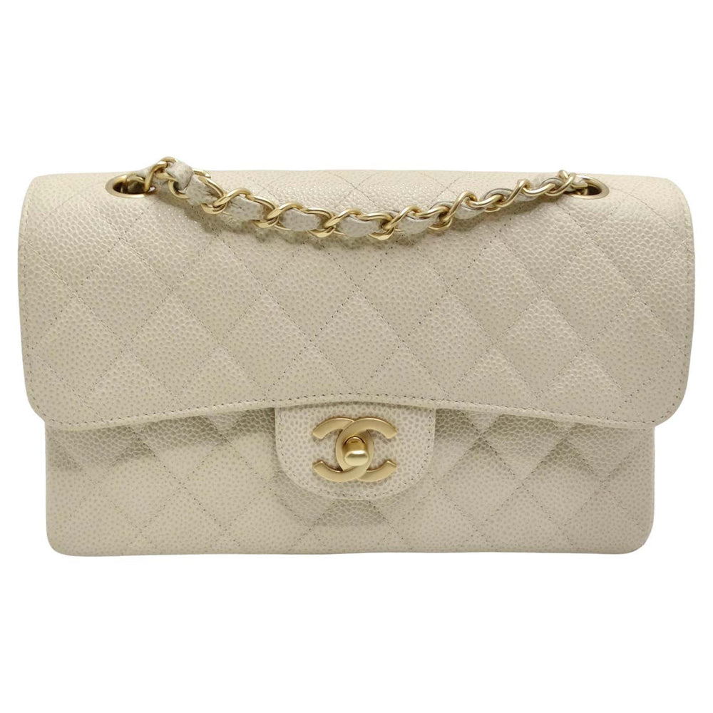 Chanel White Medium Classic Caviar Leather Double Flap Bag Chanel